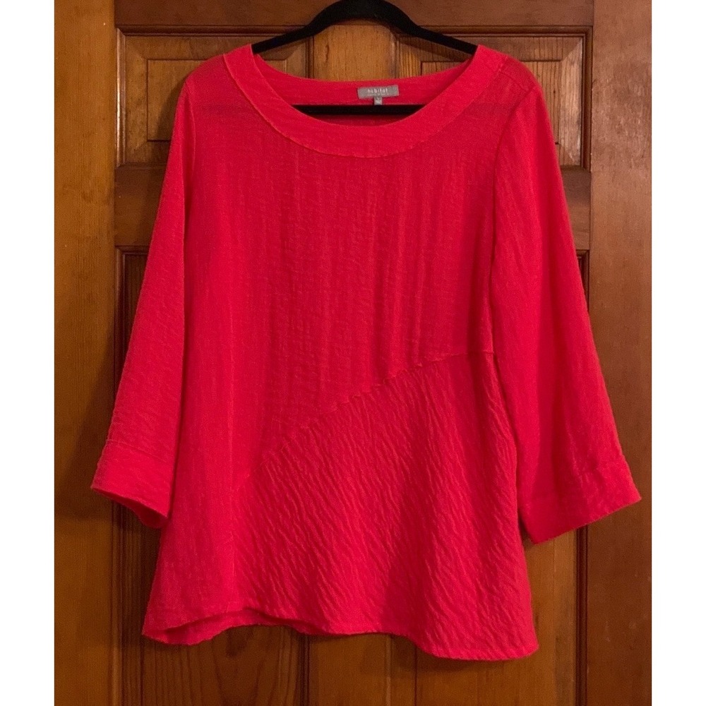Habitat Womens L Neon Red Asymmetrical Textured Crinkle Knit Top Art to Wear